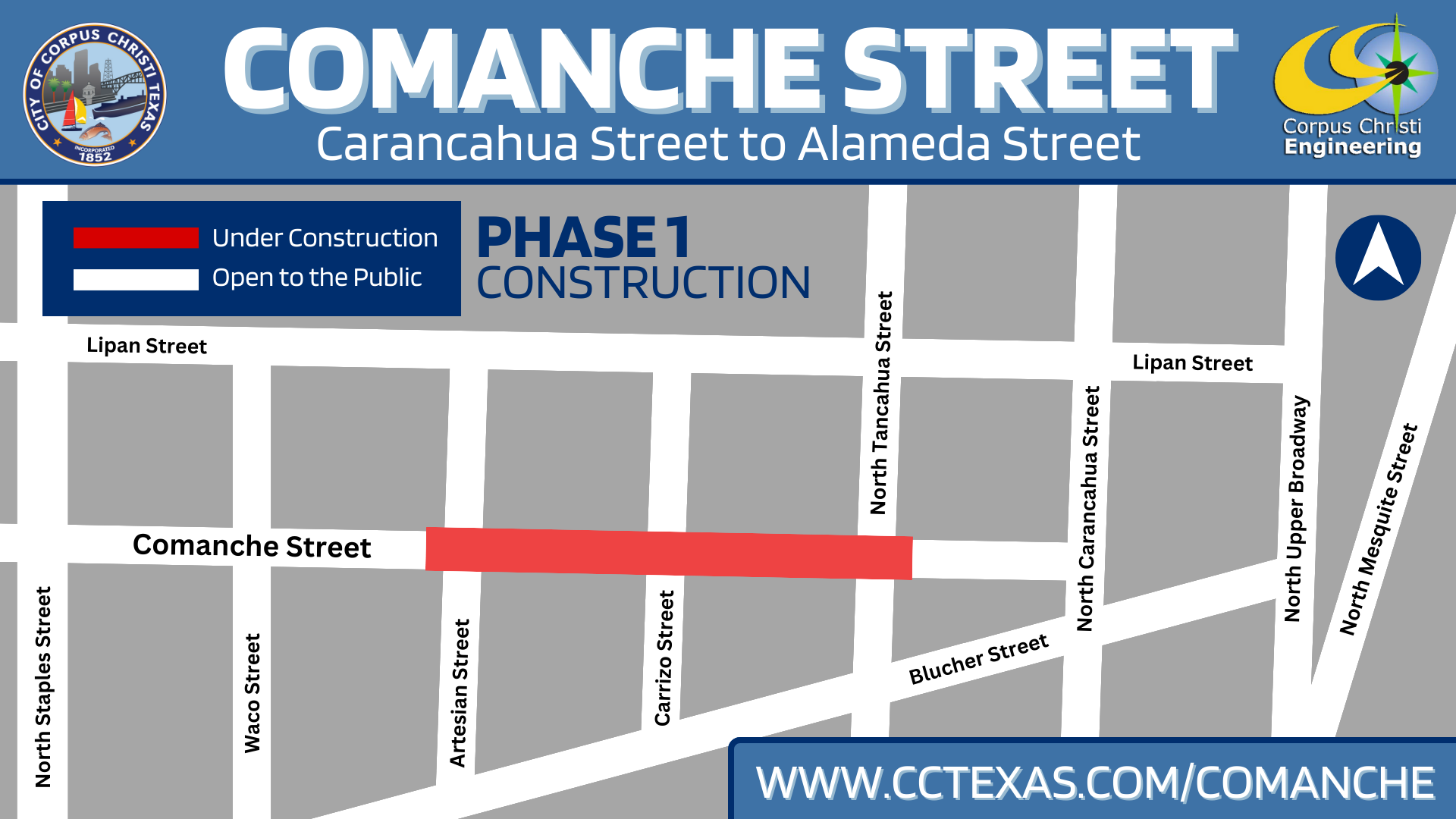 Comanche Street: Phase 1 Construction Map